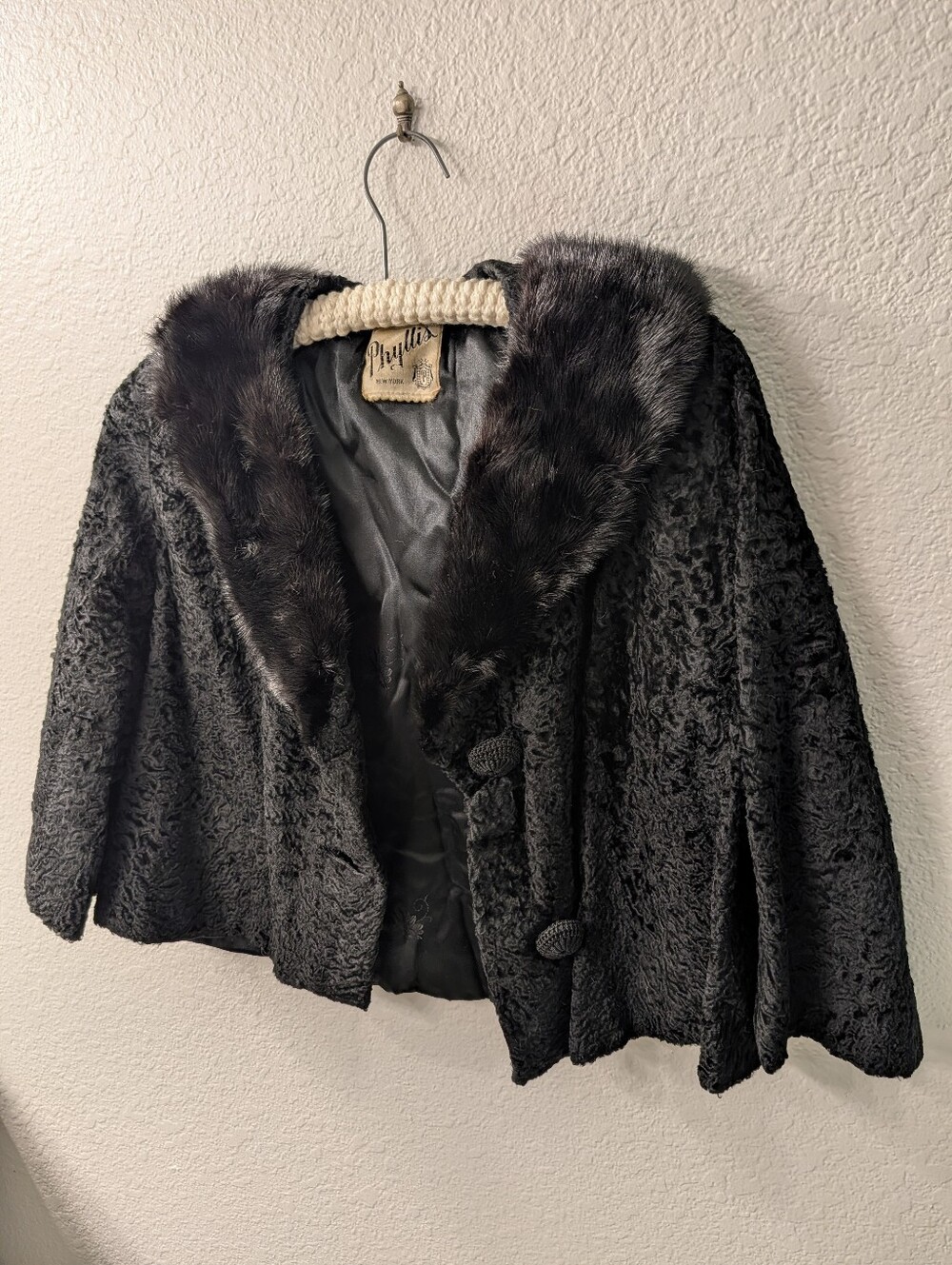 Vintage Designed by Phyllis Persian lamb coat featuring a genuine Mink Collar
